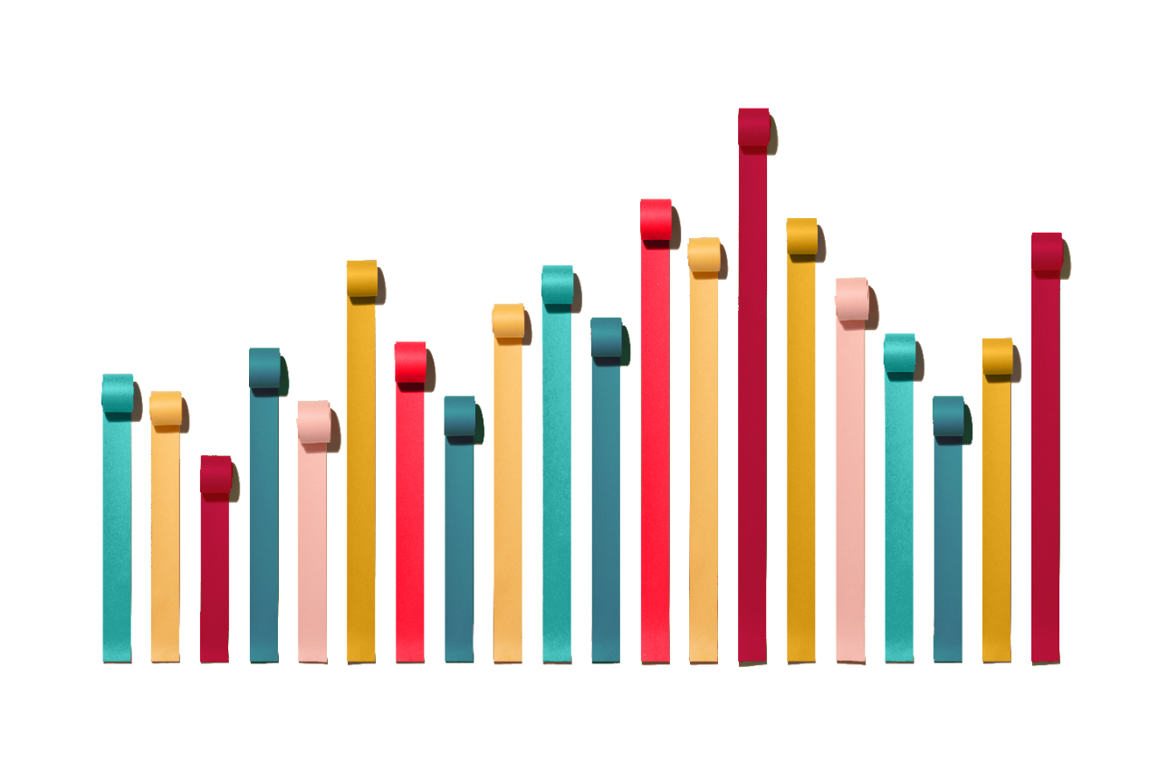 Uneven Chaos Bar Chart Made of Paper Rolls on Solid Beige Background. Brand Social Media