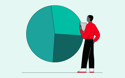 Man standing in front of a pie graph