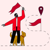Man and dog with flag