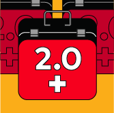 Illustration of a briefcase labeled with 2.0+