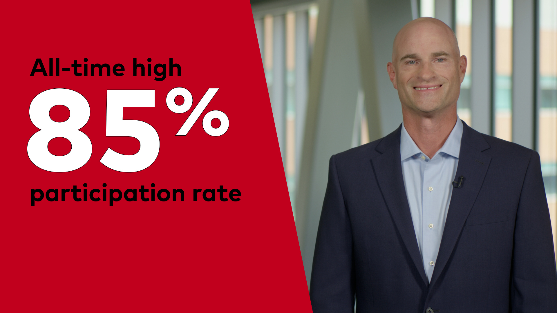 Next to “All-time high 85% participation rate” is a photo of Vanguard’s Jeff Clark. There’s a link to a video in which Jeff discusses how plan designs grew stronger in 2022 thanks to automatic solutions. 