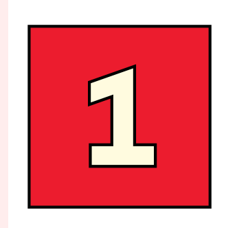 White number “1” outlined in black and centered inside a red square also outlined in black.