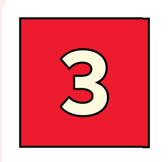 White number “3” outlined in black and centered inside a red square also outlined in black.